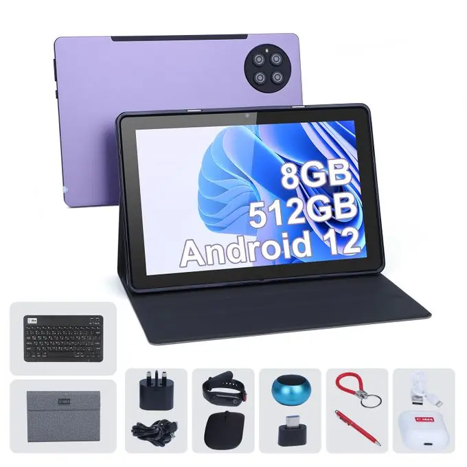 C Idea Tablette PC pour Adultes, 10 Pouces Android 12 Sim 512GB Tablette Violette