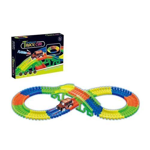 Ensemble de Piste de Course Lumineuse Avec Blocs de Montagnes Russes, Jonction et 1 Voiture Pour Enfants + 3 ans