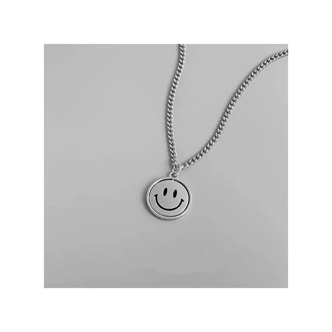 Hip Hop Spinning Sourire Pendentif Collier Argent