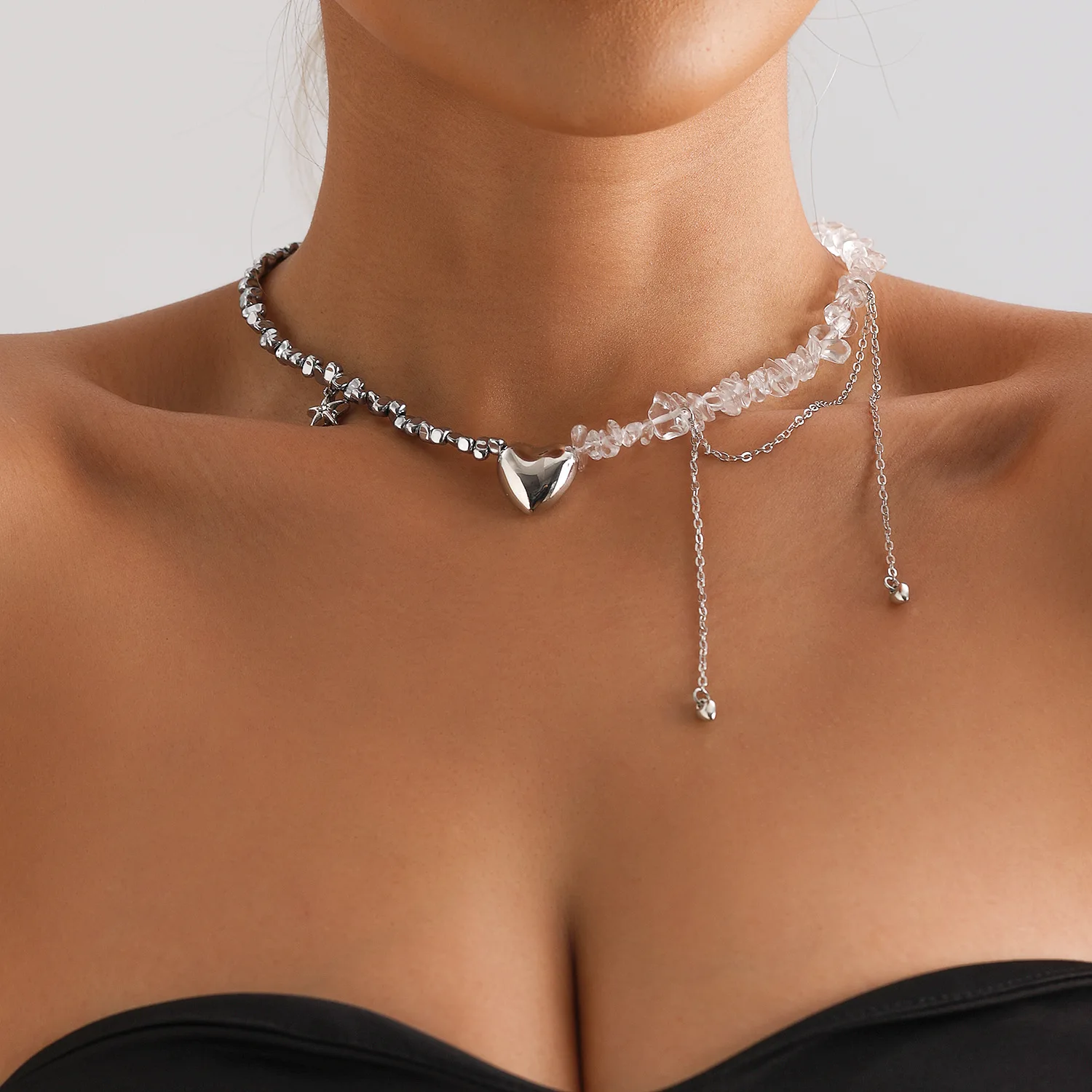 LATS-Collier pendentif coeur à panneaux en cristal pour femme, alliage irrégulier élégant, tour de cou Joker, bijoux queParty Fashion