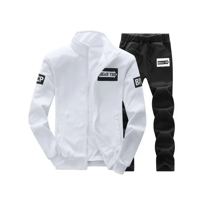 Gadtom Homme Sport Veste Ensemble + Pantalon 2 Pièces -Blanc