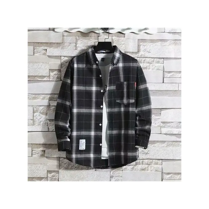 Chemise à manches longues à carreaux pour homme - noir