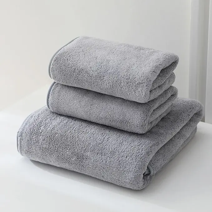 1 Serviettes De Bain Lots De Trois + 2 Serviette -140cm X 70cm+70cmX35cm Gris