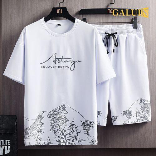 GALUIN Ensemble 2 Pièces Homme - T-shirt + Short - Blanc