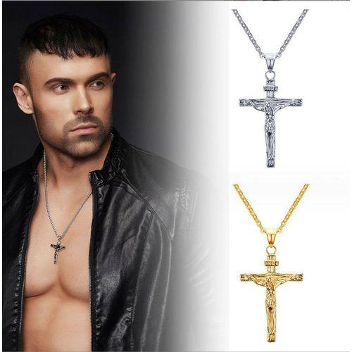 Pendentif croix argent sur Collier Chaîne cubaine