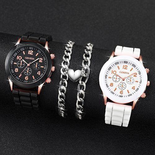 Mode trois yeux Couple montre + Bracelet amour - Noir/Blanc