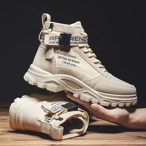 ALagzi 2024 Mens Casual High-Top Shoes Running Sneakers - Beige