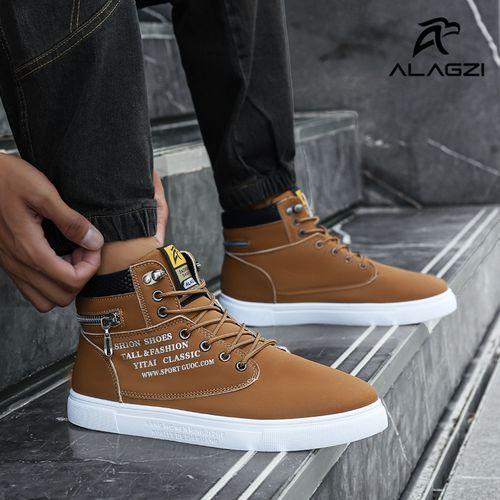 ALagzi Men's Versatile High Top Sneakers For Business And Leisure - Brown