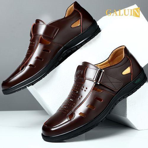 GALUIN Sandals PU Leather Shoes Comfortable Soft Sole Casual For Men Brown
