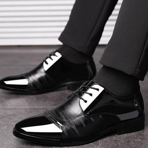 GALUIN GALUIN Hommes Formelle Mariage Entreprise Chaussures En Cuir Lacets Patchwork Couleur Noir