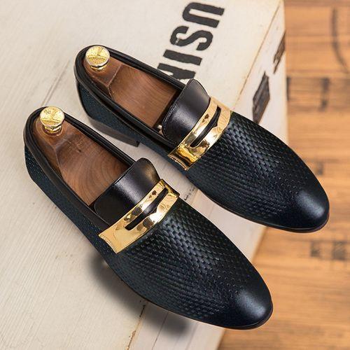 Men's Casual Oxfords Hollow Out Loafers Breathable Shoes Wedding Black