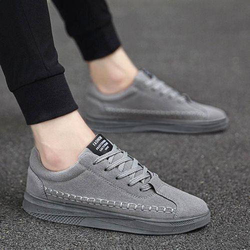 Solid Classic Men's Breathable Lace-Up Flannel Canvas Sneakers Grey