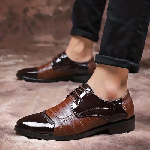 Men's Formal Wedding Corporate Shoes Lace Up Patchwork Color Brown