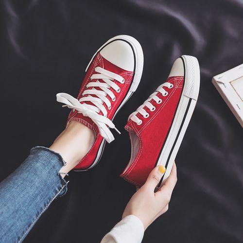 Ladies Canvas Skateboard Low Cut Shoes Flat Red Shoes Casual Sneaker