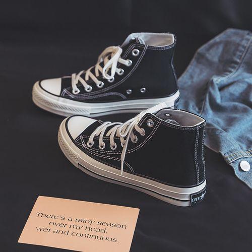 Ladies Canvas Skateboard Hig Top Shoes Flat Black Shoes Casual Sneake