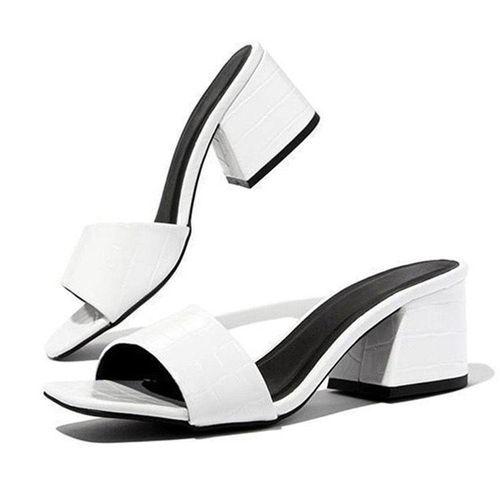 Mules a Talons en simili cuir croco- Blanc