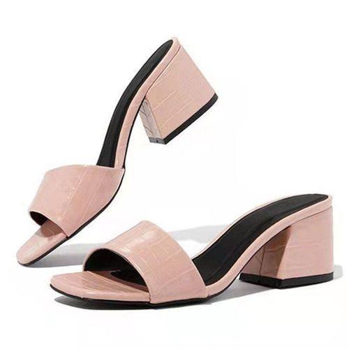 Mules en simili cuir croco a Talons carré - Saumon