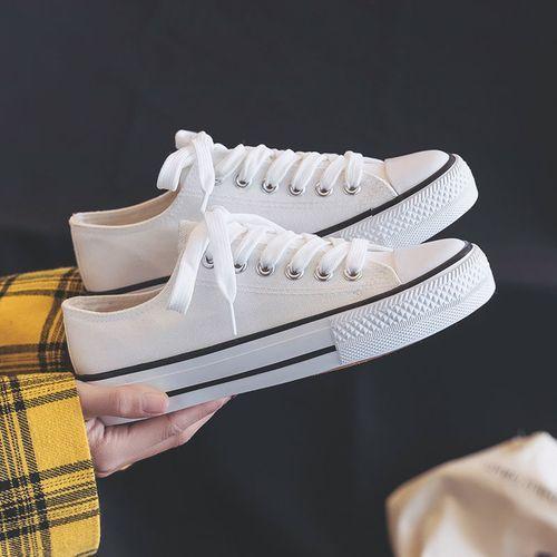 Ladies Canvas Skateboard Low Cut Shoes Flat White Shoes Casual Sneakers
