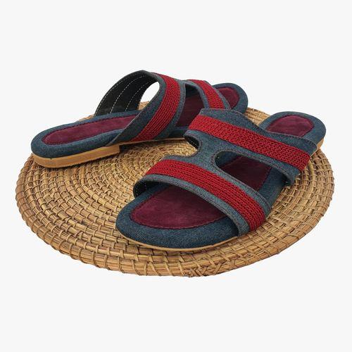 Sandales plates en Jeans et Fil Tricoté Rose pour Femme - Farication locale
