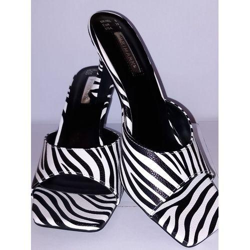 Mules A Talons Bout Carré Motif Zébré Venant De Londres