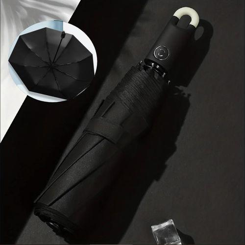 Parapluie en vinyle pliable à 8 os entièrement automatique - Avec crochet - Noir