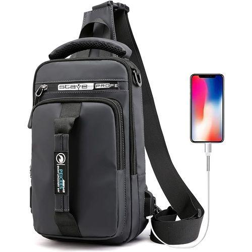 Fashion Sac à Bandoulière Imperméable Multifonction Pour Hommes, Sacoche Avec Chargeur USB