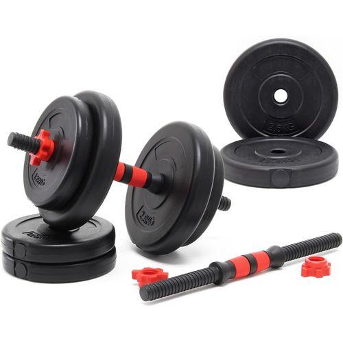 Kit d’haltères Courts 15kg Coffret 8 plaques Ciment 2 Barres haltères moletées Loquet étoile avec barre extensible