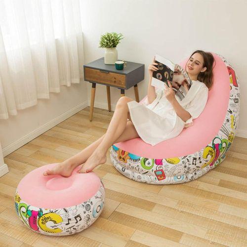 Fauteuil Gonflable avec Repose-Pied - Camping Balcon Canapé Loisir - Rose