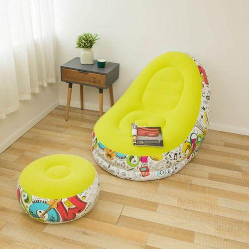 Fauteuil Gonflable avec Repose-Pied - Camping Balcon Canapé Loisir - Fluo