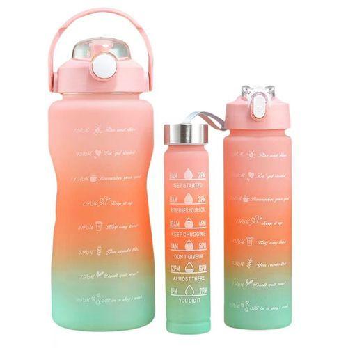 3 In 1 Color Motivational Water Bottle With Stickers-Pink