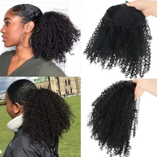 Cordon Puff Kinky Curly Ponytail Synthétique Queue De Cheval Postiche Noir 12 Pouces