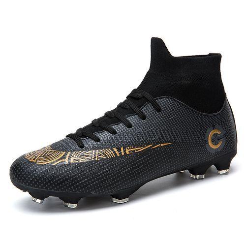 Chaussures De Football Montantes à Crampons En Cuir Pour Hommes - Noir