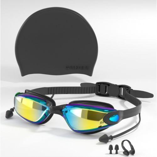 Natation Anti-buée Réglable Protégé Miroir Transparent Noir, Bonnet De Bain, Pince-nez, Bouchons D'oreilles