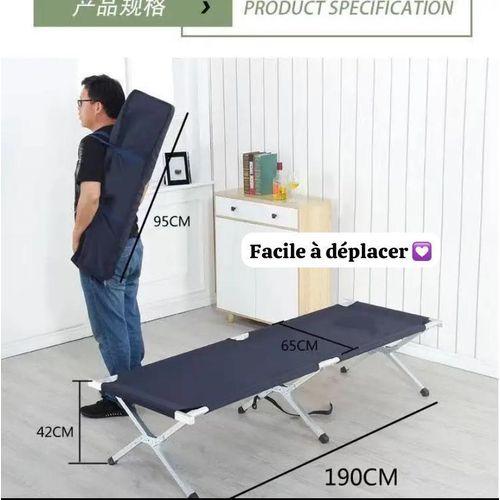 Lit de camp pliable en aluminium - 190x65x42cm