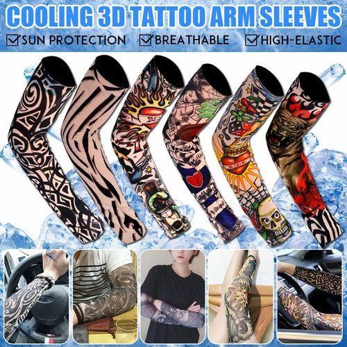 Manchons De Tatouage Temporaire Pour Cyclisme En Plein Air, 6 Pièces, Manches De Bras En Nylon, Protection Solaire UV Fraîche, Bas Pour Hommes Et Femmes