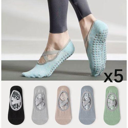 5 Paires De Chaussettes De Yoga Pilates Antidérapantes Pour Femmes, Respirantes