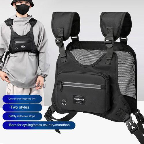 Sac De Poitrine Fonctionnel De Gilet De Course De Sports De Nuit En Maille - Noir