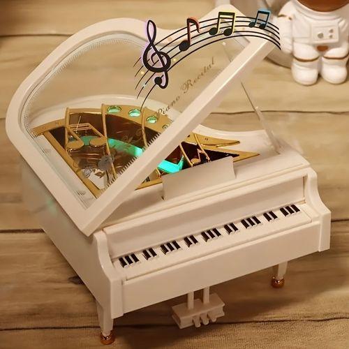 Piano romantique 1 pièce avec lumière et boîte à musique, pas besoin de piles - Blanc