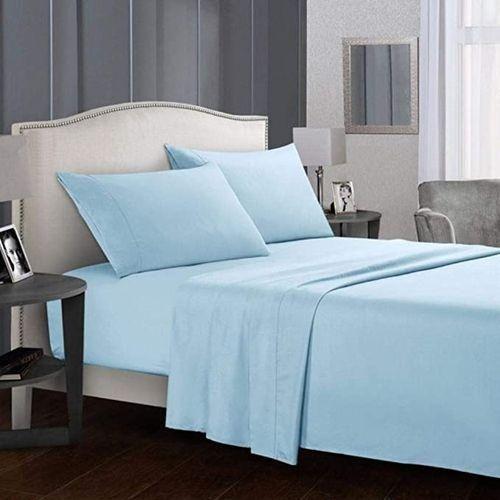 Drap coton et 2 taies d'oreillers bleu en ciel - Lit double