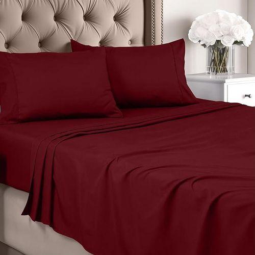 Parure de lit Queen size – Microfibre brossée – Parure de lit douce pour grand lit – Comprend 1 drap plat et 2 taies d'oreiller – Poche profonde (bordeaux°