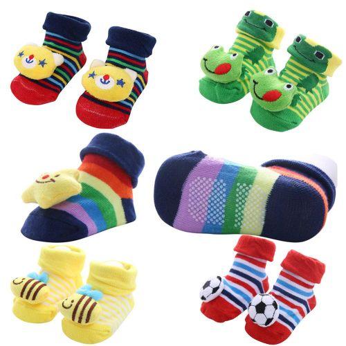 5 Pairs Baby Socks Anti Slip Girls Boys Cartoon Booties Shoe Socks 0-12 Months
