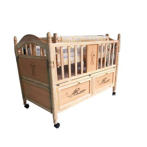 Berceau En Bois Avec rangement + Moustiquaire + Table à Langer - Marron
