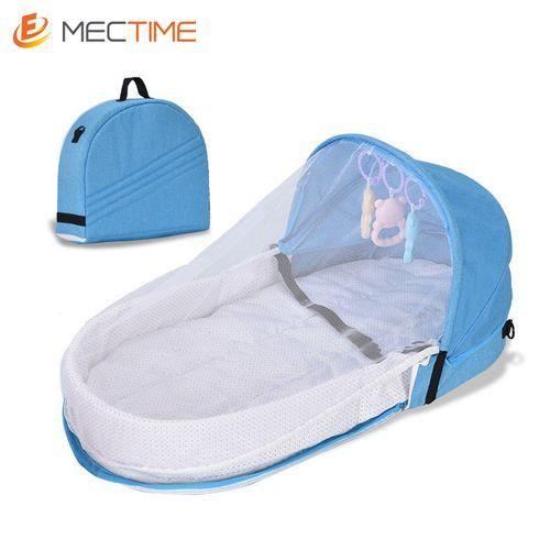 Lit De Bébé Pliable Avec Moustiquaire, Lit De Voyage Portable Pour Bébé - Bleu