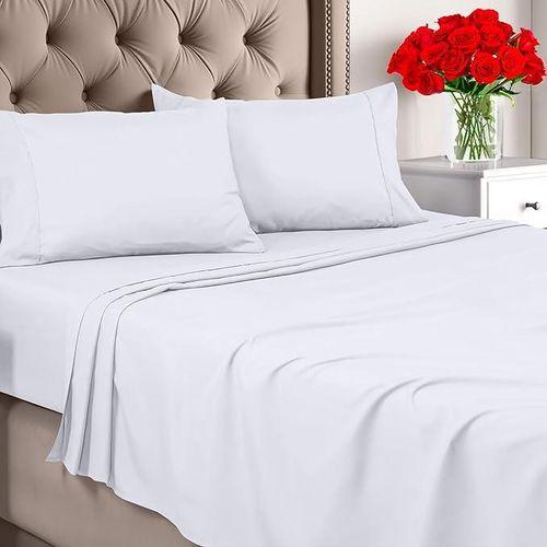 Parure de lit Queen size – Microfibre brossée – Parure de lit douce pour grand lit – Comprend 1 drap plat et 2 taies d'oreiller – Poche profonde BLANC