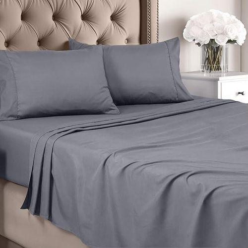 Parure de lit Queen size – Microfibre brossée – Parure de lit douce pour grand lit – Comprend 1 drap plat et 2 taies d'oreiller – Poche profonde GRIS