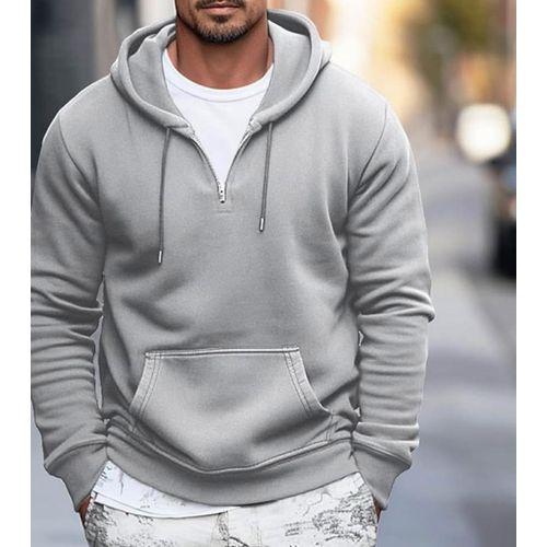 Sweat a capuche et poche pull uni - gris