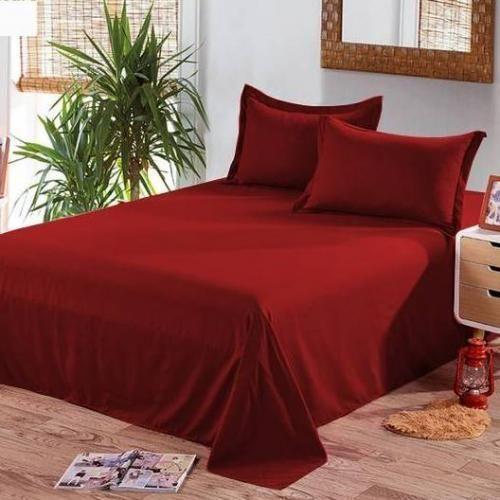 Drap et 2 taies d'oreiller rouge bordeaux - double Lit