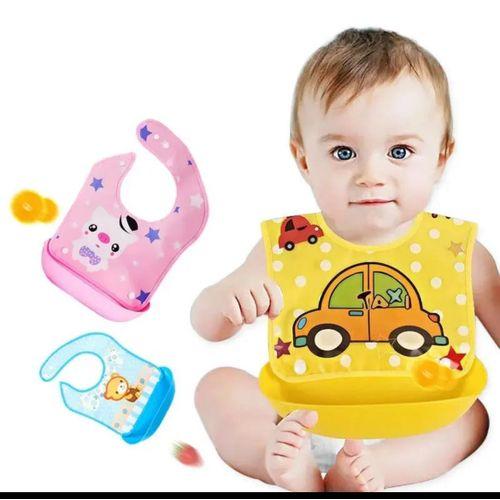 Bavoir en Silicone pour Bébé de 0 à 6 ans, Imperméable, Doux, Poignées d'Alimentation, Amovible, Lavable