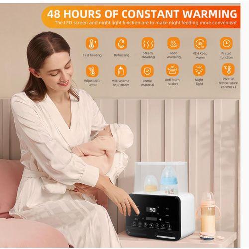 Meilleure qualité : Chauffe-biberon, stérilisateur double 9 en 1 avec écran LCD, chauffage et décongélation préréglés avec veilleuse, chauffe-lait maternel ou lait maternisé avec contrôle précis de la température
