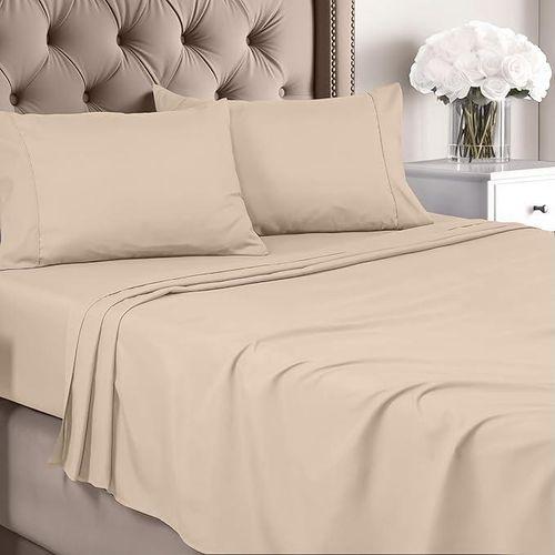 Parure de lit Queen size – Microfibre brossée – Parure de lit douce pour grand lit – Comprend 1 drap plat et 2 taies d'oreiller – Poche profonde BEIGE